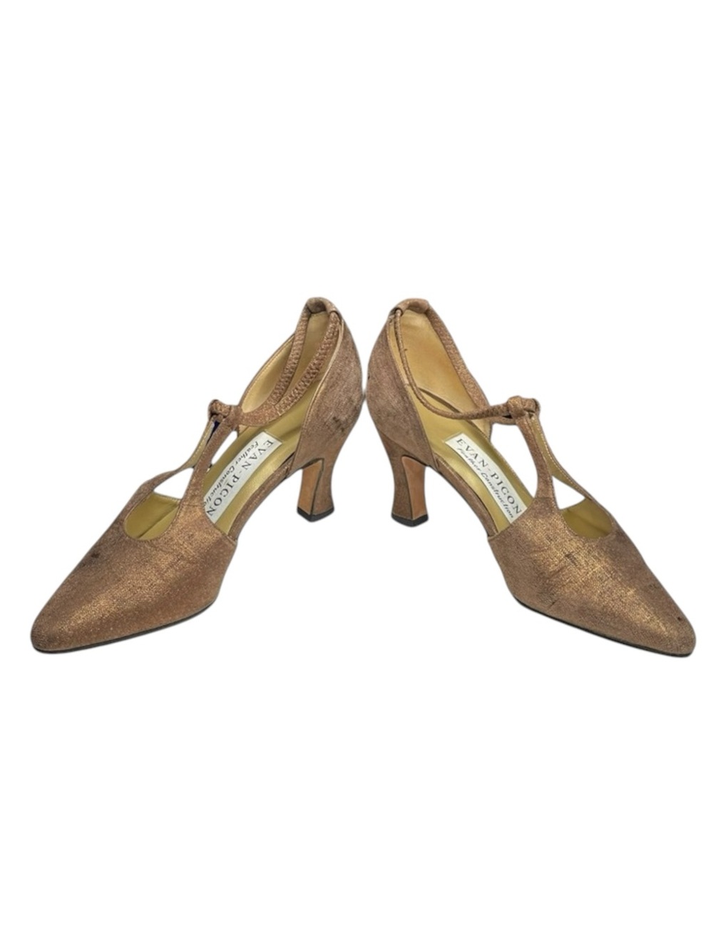 Vintage: Evan Picone 𖣊 T Strap D’Orsay Heels 𖣊 Textured Metallic Bronze 𖣊 7M - Picture 14 of 16